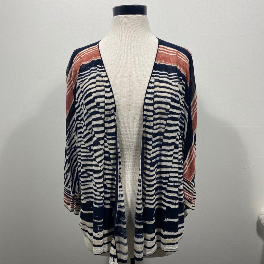 NIC+ZOE Open Front Cardigan Kimono‎ Style Striped Lightweight Boho Casual Large